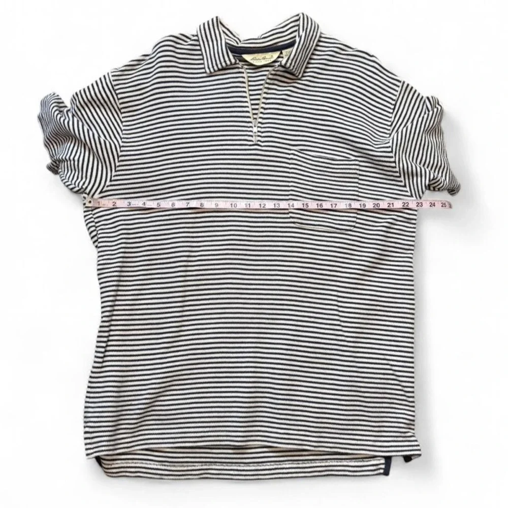 Vintage 90s Eddie Bauer Navy & White Striped Quarter Zip Polo, Men's Size L